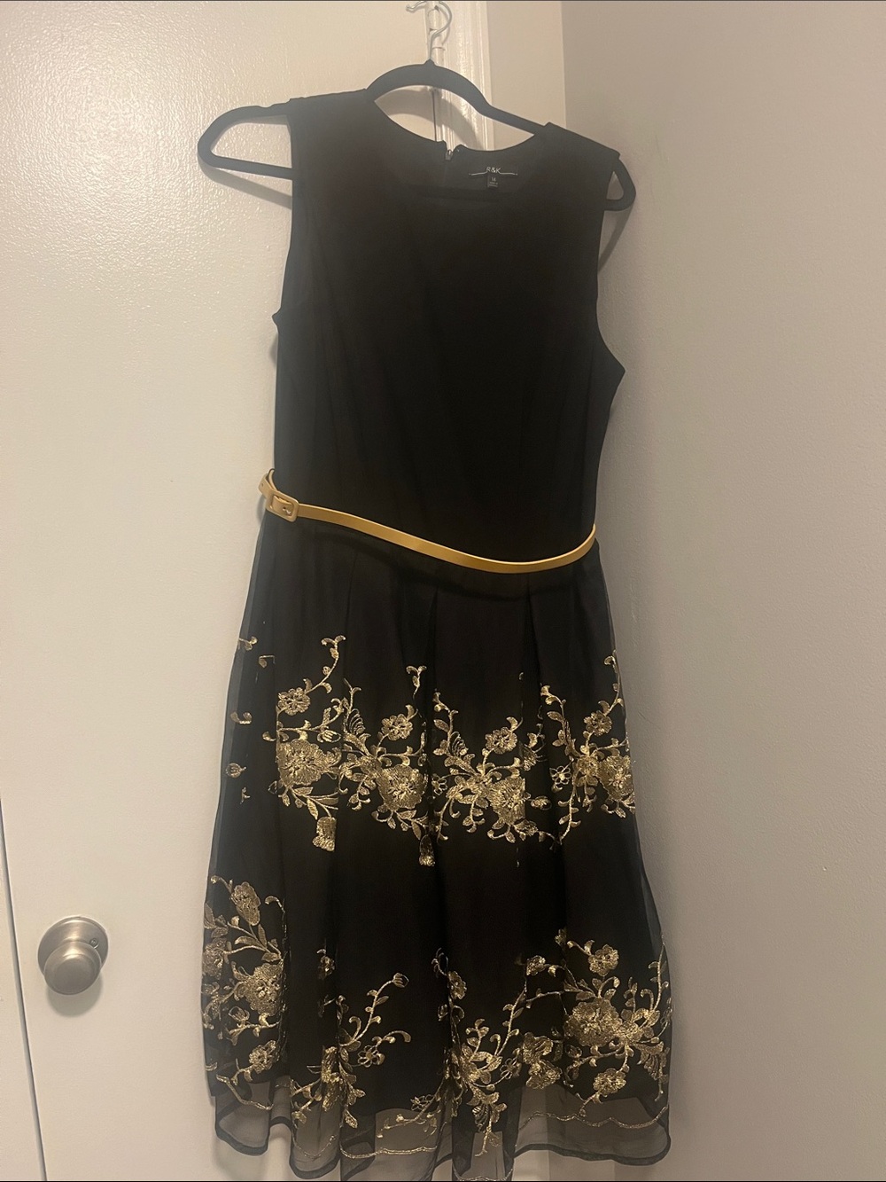 R&K Black Dress with Gold Floral Embroidery